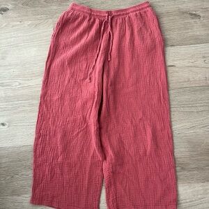 Relaxed Wide-Leg Drawstring Pants - Coral